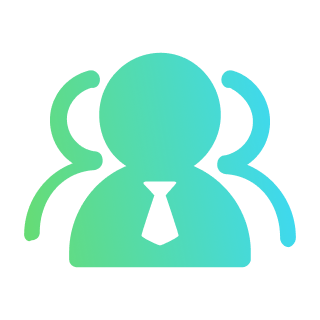 Icon of three people with the front figure wearing a tie, representing a professional team or corporate personnel.